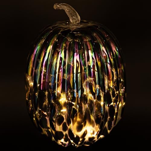 Boston International Handblown Glass Pumpkin with LED Light Thanksgiving Halloween Decorations for Home, Large, Iridescent - Image 2