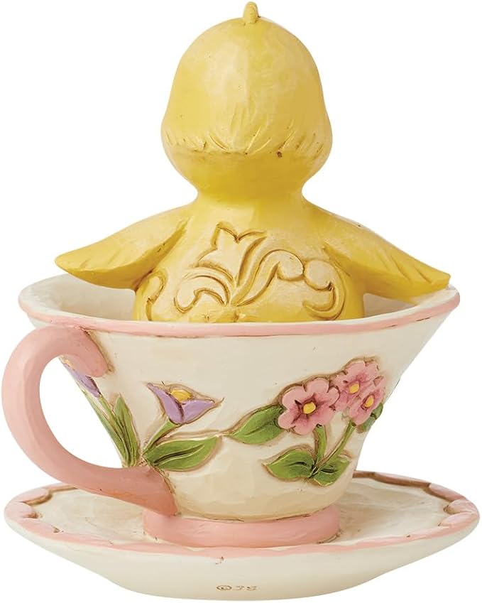 Enesco Jim Shore Heartwood Creek Easter Chick in a Teacup Miniature Figurine- Stone Resin Hand Crafted Collectible Mini Figurines Easter Home Decor Statue, 3.54 Inch
