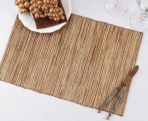 SARO LIFESTYLE Shimmering Woven Nubby Placemats (Set of 4) - Textured Water Hyacinth Placemats with Sparkling Metallic Threads for Dining Tables, Everyday Entertaining and Home Décor, 14"x20", Gold - Image 4