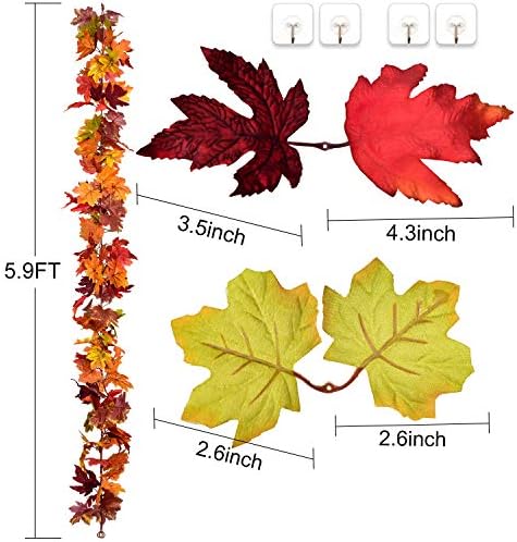 DearHouse 2 Pack Fall Garland Maple Leaf, 5.9Ft/Piece 7 Colors Hanging Vine Garland Artificial Autumn Foliage Garland Thanksgiving Decor for Home Wedding Fireplace Party Christmas - Image 6