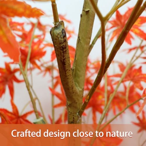 Artificial Maple Tree, Large Faux Tree Soft Silk Autumn Maple Decorative Plant with Plastic Pot for Party Home Living Room Decoration Thanksgiving Harvest - Image 4