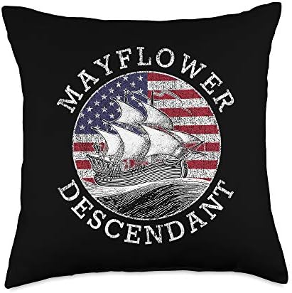 Mayflower Descendant USA Flag Distressed Throw Pillow by Unknown