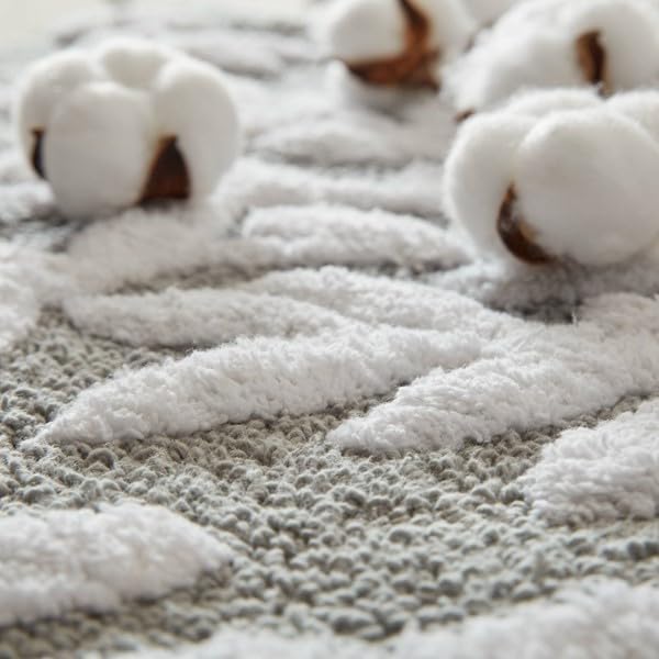 Madison Park Serene Tufted Bath Rug Cotton Absorbent, 21 x 34, Grey | Quick Dry, Soft Pile, Machine Washable, Floral Pattern, Plush, OEKO-TEX Certified
