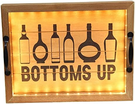 Elegant Designs HG2032-NBU Salento Farmhouse Rectangle Decorative LED Light Up Wooden Serving Tray w Black Metal Handles & Bottoms Up in Black for Décor, Centerpiece, Breakfast, Coffee,Bar, Natural by ElegantDesigns