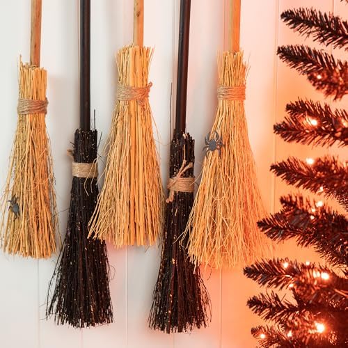 Glitzhome 42”H Halloween Porch Decoration Broom Parking Sign with 5 Wooden Witches Brooms, Please Check Your Brooms at the Door Porch Decor, Cute Hocus Pocus Hanging Decoration for Front Porch Wall - Image 6