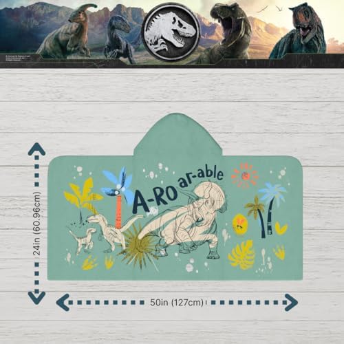 Jurassic World Kids Super Soft Bath/Pool/Beach Soft Cotton Terry Hooded Towel Wrap, 24 in x 50 in, (Officially Licensed Product) By Franco