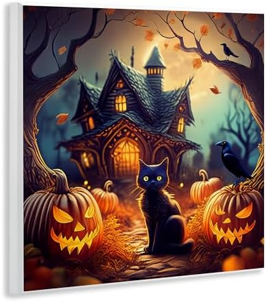 Haunted House Black Cat, 12 x 12 Inch Mounted Print on Wall Plaque