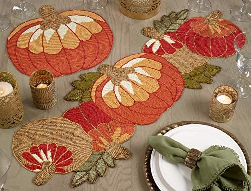 Pumpkin Design Table Runner With Glass Beads - Image 3