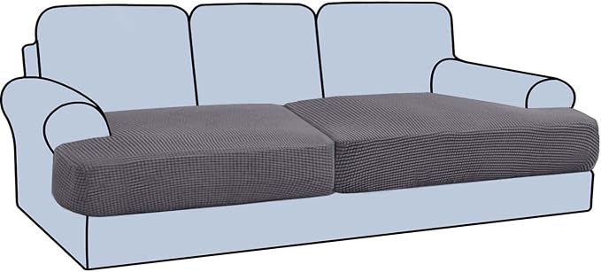 H.VERSAILTEX Stretch 2 Piece T Cushion Sofa Slipcovers Individually Sofa Cushion Covers for 2 Cushion Couch Sofa Seat Cushion Covers with Elastic Bands Featuring Thicker Jacquard Fabric, Grey
