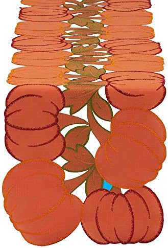 DII Fall Table Decorations Indoor Décor, Thanksgiving, Table Runner, 14x60, Embroidered Cut Work Pumpkins by DII