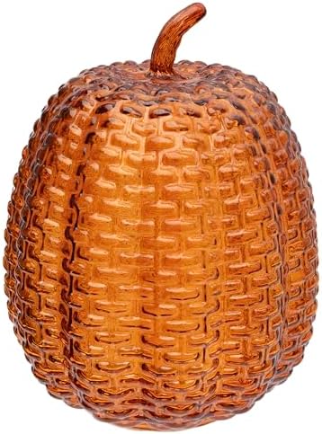 Boston International Handblown Glass Pumpkin with LED Light Thanksgiving Halloween Decorations for Home, Large, Umber Textured by BostonInternational