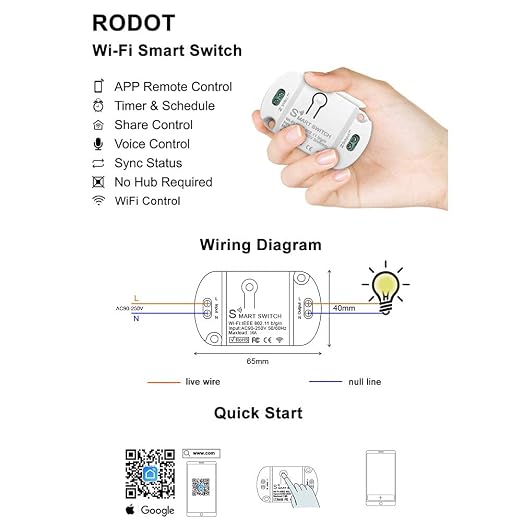 16A Basic Wireless Smart Switch，Wi-Fi Light Switch Compatible with Alexa & Google Home & SmartThings,FCC Certified,No Hub Required Support DIY Module (2 pcs)
