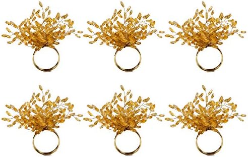 DII Christmas Thanksgiving Holiday Tabletop Décor Collection Decorative Napkin Ring Holder Set, 4" Diameter, Gold Beaded Starburst, 6 Piece by DII