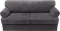 H.VERSAILTEX Sofa Cover 3 Piece T Cushion Sofa Slipcovers Thick Velvet Couch Cover Furniture Protector Stretch T Cushion Sofa Covers for 2 Cushion Couch with 2 T Cushion Covers Washable, Grey