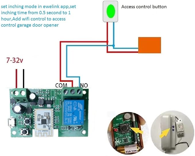 WiFi Smart Switch Relay Module for Home Automation,Add WIFI to access control garage door,eWelink app Remote Dry Contact,Compatible with Alexa,Google assistant (1CH WIFI Bluetooth)