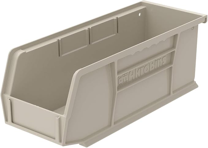 Akro-Mils 30224 AkroBins Plastic Storage Bins, 11"x 4"x 4", Stone, 12-Pack | Space-Saving Stackable Bins for Garage, Pantry, Craft Organization