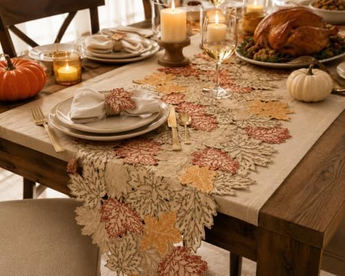 XiaHomeFashions Autumn Leaf Cutwork Table Runner, 16 x 36 in, 1 Piece - Image 2