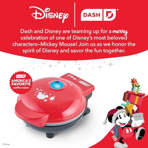 Disney | Dash Mickey Santa Hat Mini Waffle Maker, Ceramic Nonstick, Red - Image 6