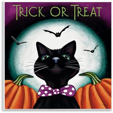 Trick or Treat Cat Halloween, 12 x 12 Inch Mounted Print on Wall Plaque