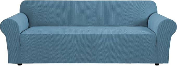 H.VERSAILTEX Stretch Sofa Covers 4 Seater Sofa Slipcovers for Living Room Feature Thick Checked Jacquard Fabric with Elastic Bottom, Sofa X-Large - Storm Blue