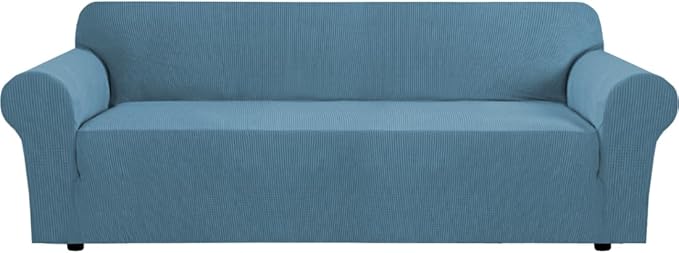 H.VERSAILTEX Stretch Couch Covers for Sofa 1 Piece Slipcovers for Couch and Sofas 3 Seater Couch Cover Feature Thick Checked Jacquard Fabric with Elastic Bottom(Large Sofa 90"-100" Wide, Storm Blue)