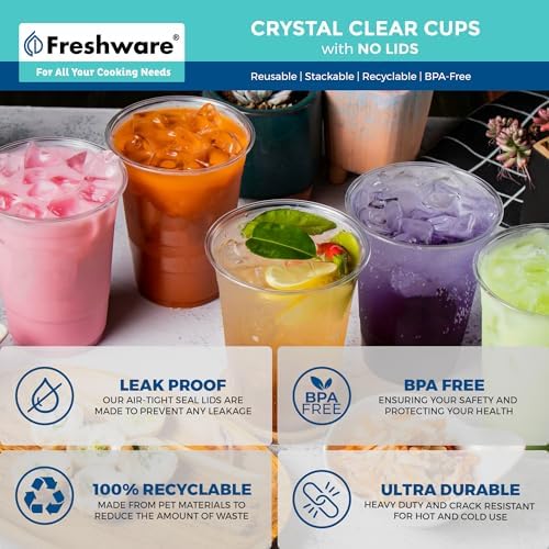 Freshware Clear Plastic Cups with Strawless Sip Lids [100 Cups - 12 oz] Disposable Cup for Iced Coffee, Smoothie, Milkshake, Cold Drinks - Image 6