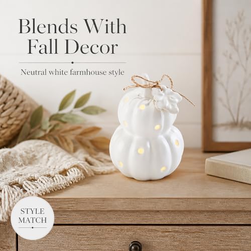 Mud Pie White Pumpkin Light Up Sitter, Fall Decor, 4.5 Inch - Image 6