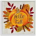 Hello Fall Pumpkin Autumn Tree Leaves, 17 x 17 Inch Framed Giclée Print by StupellIndustries