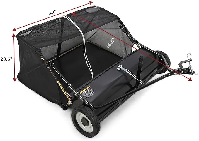Tow Behind Lawn Sweeper 48 Inch, 26 Cu.ft Leaf & Grass Collector, Heavy Duty Yard Sweeper for Lawn Tractors, Adjustable Height Pull Behind Lawn Sweeper for Leaves, Grass Clippings & Debris