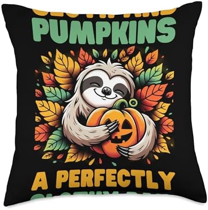 Autumn Sloths and Pumpkins Autumn Thanksgiving Halloween Throw Pillow by Unknown