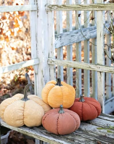 Boston International Fabric Pumpkin Tabletop Mantel Shelf Fall Autumn Thanksgiving Halloween Decorations for Home, Small, Terracotta Orange Corduroy - Image 2
