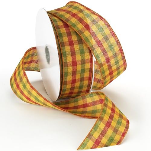 Morex Ribbon Autumn Hayride Plaid Wired Fabric Ribbons, Harvest Gold, 2-1/2 in x 50-Yd by MorexRibbon