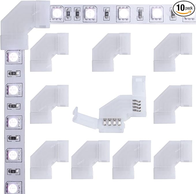 90 Degree Corner 4 Pin L Shape Connector for 10mm RGB LED Strip Light Non-Waterproof IP20(10 PCS)