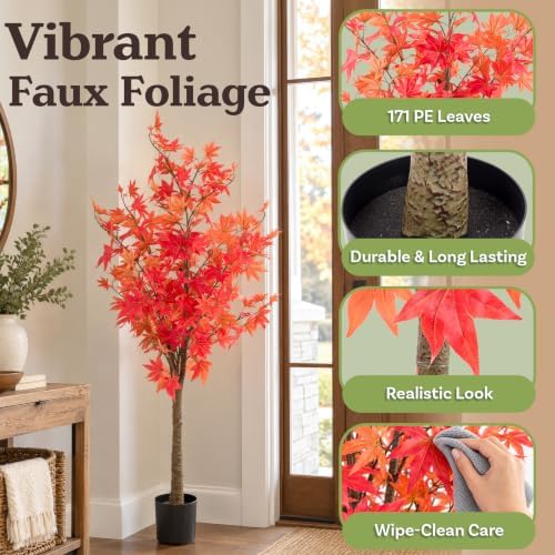 Pure Garden 5FT Artificial Fall Maple Tree in Weighted Nursery Pot - Image 2