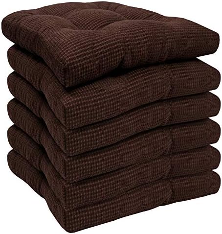 Sweet Home Collection Chair Cushion Crushed Memory Foam Pads Premium Slip Non Skid Microdot Rubber Back Tufted 16" x 16" x 3.25" Thick Seat Cover, 6 Pack, Chocolate Brown - Image 2
