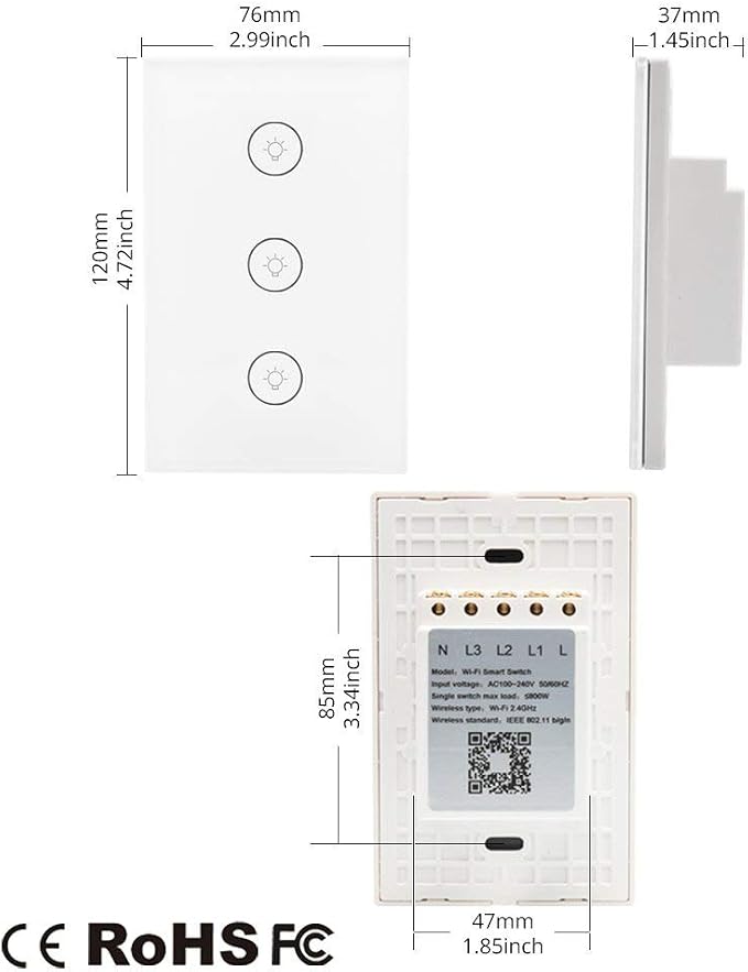 MOES WiFi Smart Wall Touch Light Switch Glass Panel Wireless Remote Control by Mobile APP Anywhere Compatible with Alexa,Timing Function No Hub Required (Wall Switch 3 Gang)