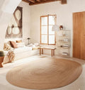 Craft Trade Natural Jute Rug Hand Woven Braided Reversible Rustic Area Rugs for Living Room Bedroom Home Decor Vintage Boho Large Farmhouse Sisal Carpet - Oval 9x12 Feet
