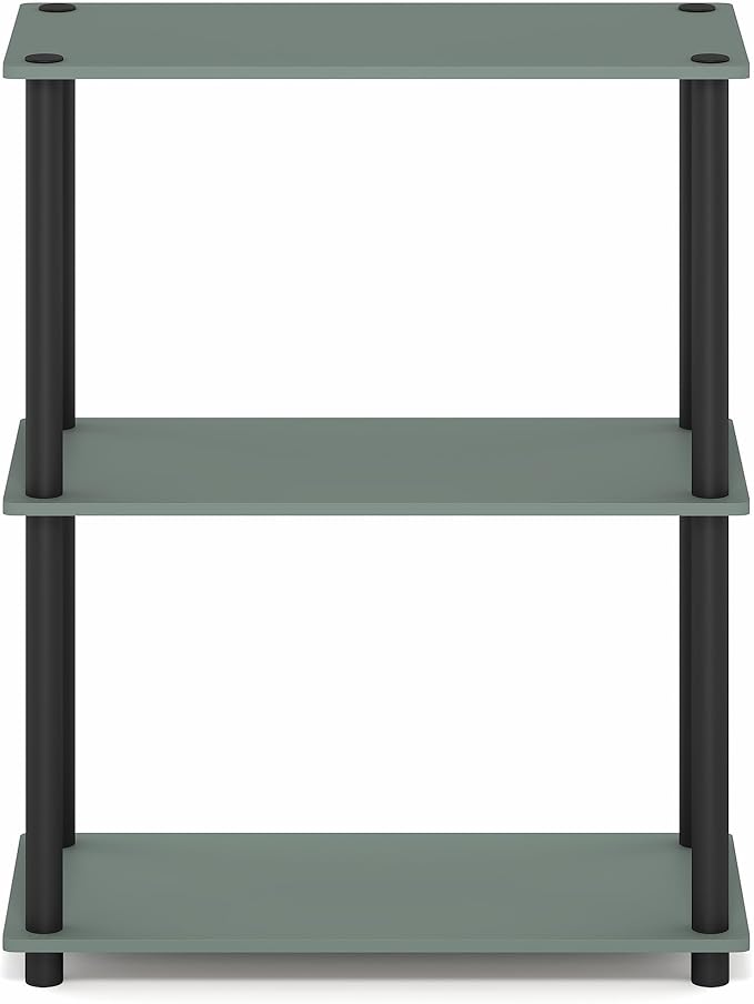 Furinno Turn-N-Tube Storage Shelves, 3-Tier Book Shelf, Corner Shelf, Toolless Open Shelves, for Organization and Storage, Living Room, Garage, Home Office, Sage Green