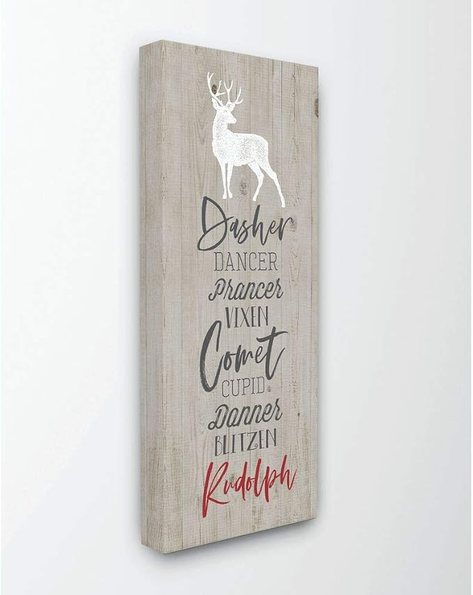 Stupell Industries Santa Reindeer Names Grey Wood Texture Christmas Holiday Word Design Canvas, Multi-Color