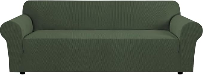 H.VERSAILTEX Stretch Oversized Couch Cover 1 Piece Sofa Slipcovers for Living Room Feature Thick Checked Jacquard Fabric with Elastic Bottom, Sofa X-Large - Bronze Green