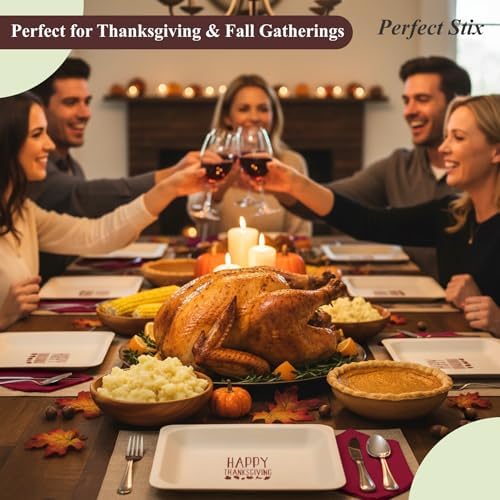 Perfect Stix Thanksgiving Plates and Napkins Set, 25 Large 10-Inch and 25 Small 7-Inch Wooden Plates with 50 Burgundy 2-Ply Dinner Napkins - Image 7