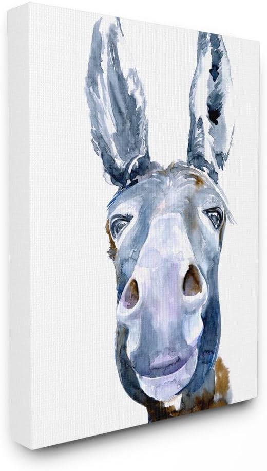 Stupell Industries Donkey Portrait Blue Brown Animal Watercolor Painting Canvas Wall Art, 16 x 20, Design by Artist Jennifer Paxton Parker