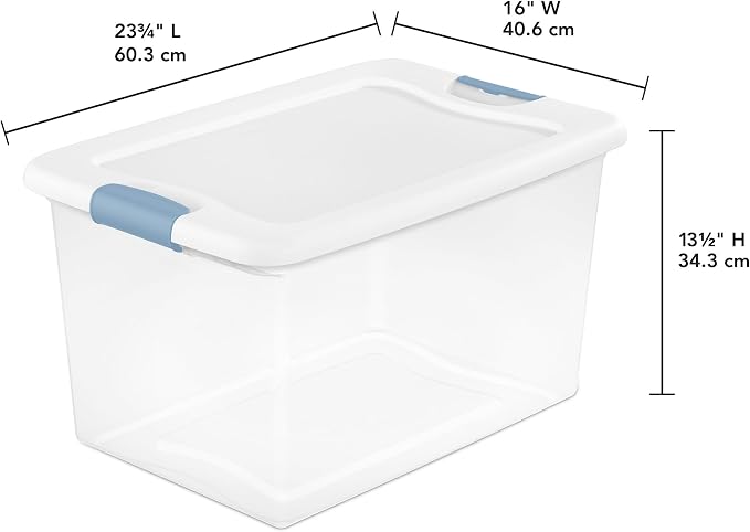 Sterilite Latching Box with Lids for Home and Office, 64 Quart, 12-Pack | Heavy-Duty and Stackable Plastic Containers with Latches for Closet, Cabinet, Bedroom, Bathroom and Dorm Room Organization