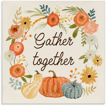 Gather Together Orange Floral, 30 x 30 Inch Canvas Wall Art by StupellIndustries