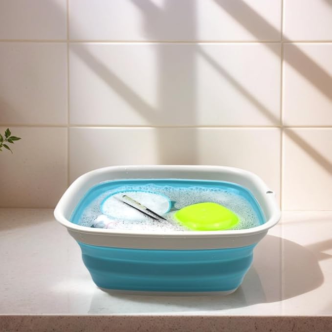 SAMMART 7.7L (2 Gallon) Collapsible Tub - Foldable Dish Tub - Portable Washing Basin - Space Saving Plastic Washtub (Bright Blue, S)