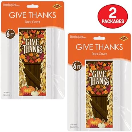Beistle Give Thanks Door Cover – 2 Pack, All-Weather Thanksgiving Door Decorations with Pumpkins & Autumn Leaves, Rustic Fall Harvest Porch Décor for Home, Seasonal Parties & Holiday Events, 6’ x 30” - Image 6