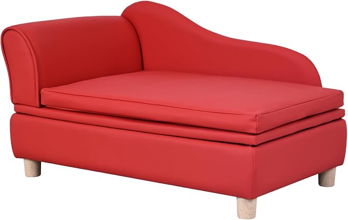 PU Leather Dog Sofa and Chair with Storage - Wooden Frame Cat Sofa Couch with Cushion,Small Pet Bed Sofa for Puppy and Cats (Red)