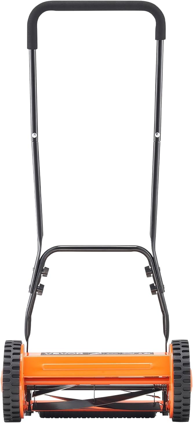 VEVOR Push Reel Lawn Mower 14 inch, 5 Blades Manual Push Mower No Motor, 0.6-1.75 in Adjustable Cutting Height, Walk-Behind Lawn Mowers with Grass Catcher Bag for Green Lawns, Driveways, Courtyards