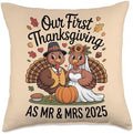 Our First Thanksgiving as Mr and Mrs 2025 Turkey Newlywed Throw Pillow by Unknown