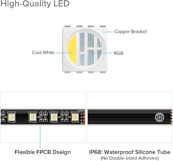 BTF-LIGHTING IP68 Waterproof Outdoor RGBW LED Strip 5050SMD RGB+Cool White(6000K-7000K) 4 Colors in 1 DC24V 5m 16.4ft 60LED/m Multi-Colored Tape Lights Can Work Outdoor(No Adapter or Controller)